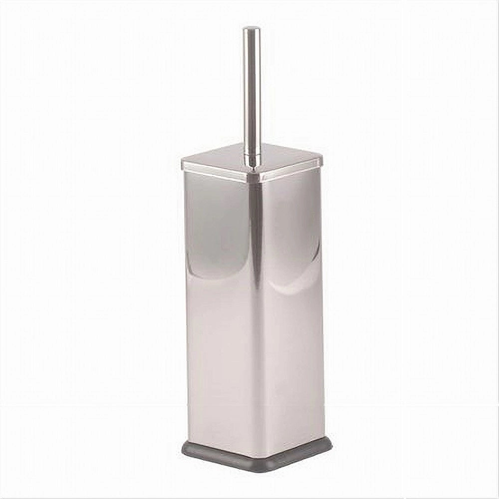 Trade Shop - Portascopino Bagno Wc Toilette Quadrato Cromato Nero Con Scopino Completo 87461 -