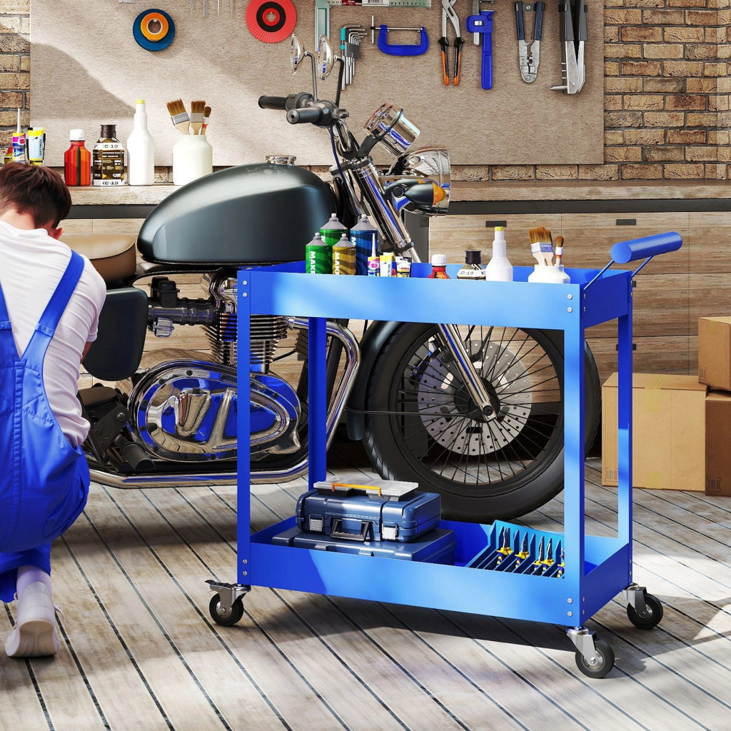 Carrello Porta Attrezzi 2 Ripiani ¨C Xylo ¨C Blu, 84,5x38x84cm