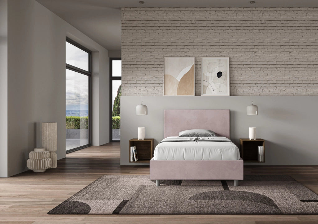 BS COM Letto una piazza e mezza contenitore imbottito 110x200 microfibra glicine