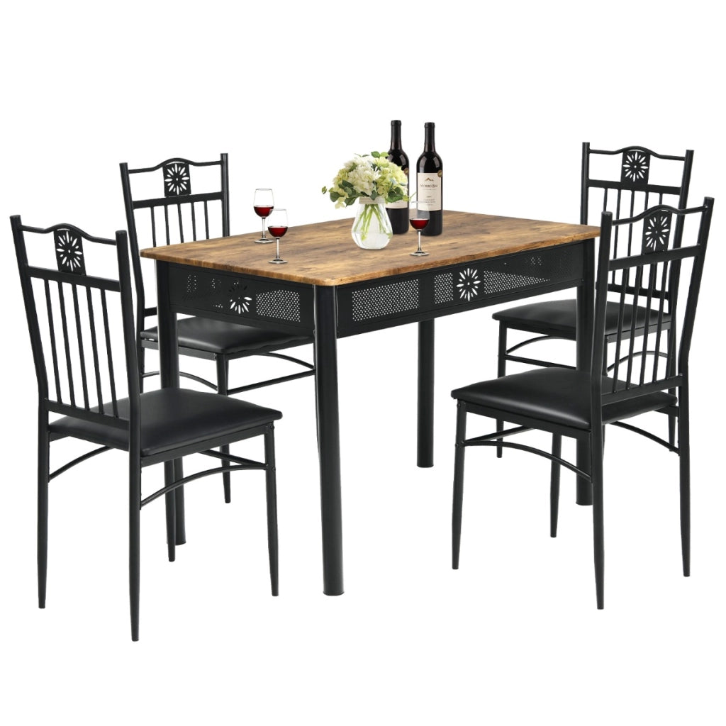 Set tavolo e sedie imbottite da cucina 5 pezzi, Tavolo rettangolare 107 cm con sedie per 4 persone Nero-Tavoli e sedie da pranzo