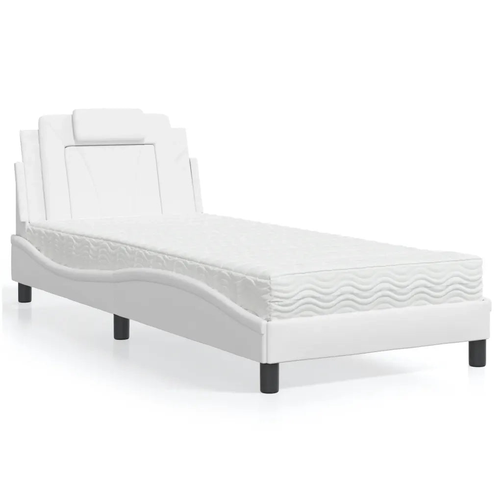 Letto singolo | Letto per adulti | Letto Viana con Materasso Bianco 80x200 cm in Similpelle