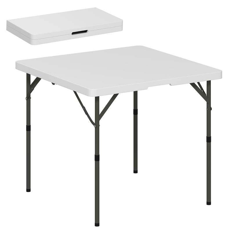 TAVOLO DA CAMPEGGIO PIEGHEVOLE CON 2 ALTEZZE REGOLABILI IN HDPE E METALLO, 86X86X74 CM, BIANCO