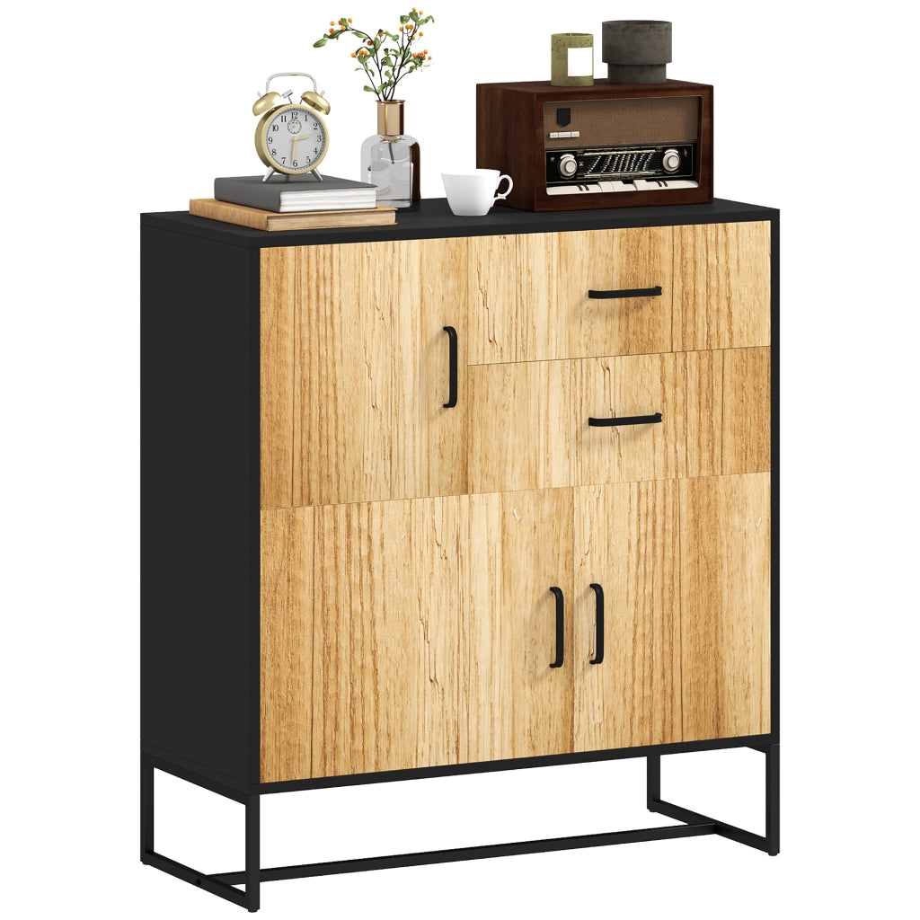 Mobile Credenza Portaoggetti ¨C Xylo ¨C Nero e Legno 80x35x85cm con 3 Ante e 2 Cassetti