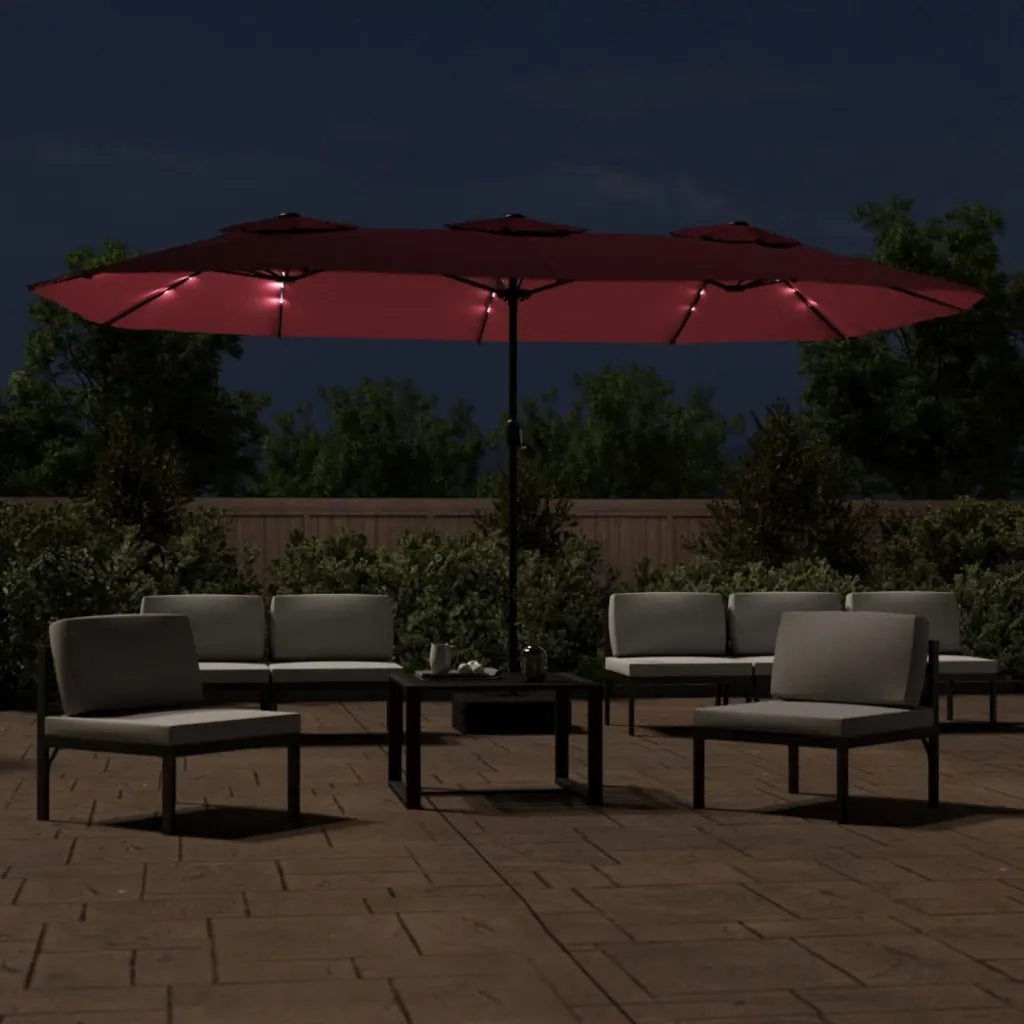 Ombrellone a Doppia Testa con LED Rosso Bordeaux 449x265 cm 362957