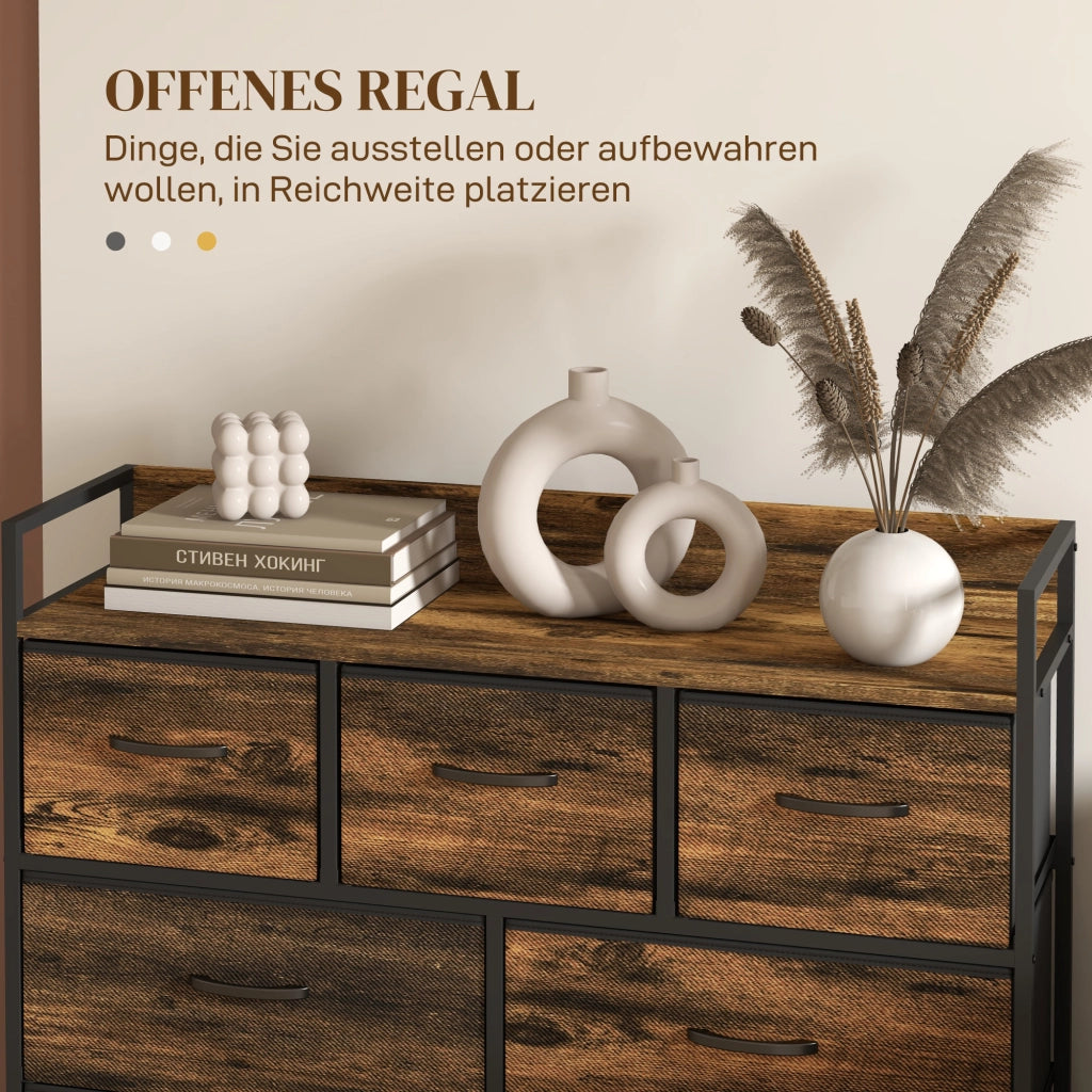 Cassettiera con 7 cassetti in tessuto, design industriale ¨C zephmum ¨C marrone/nero, 98x29x85cm