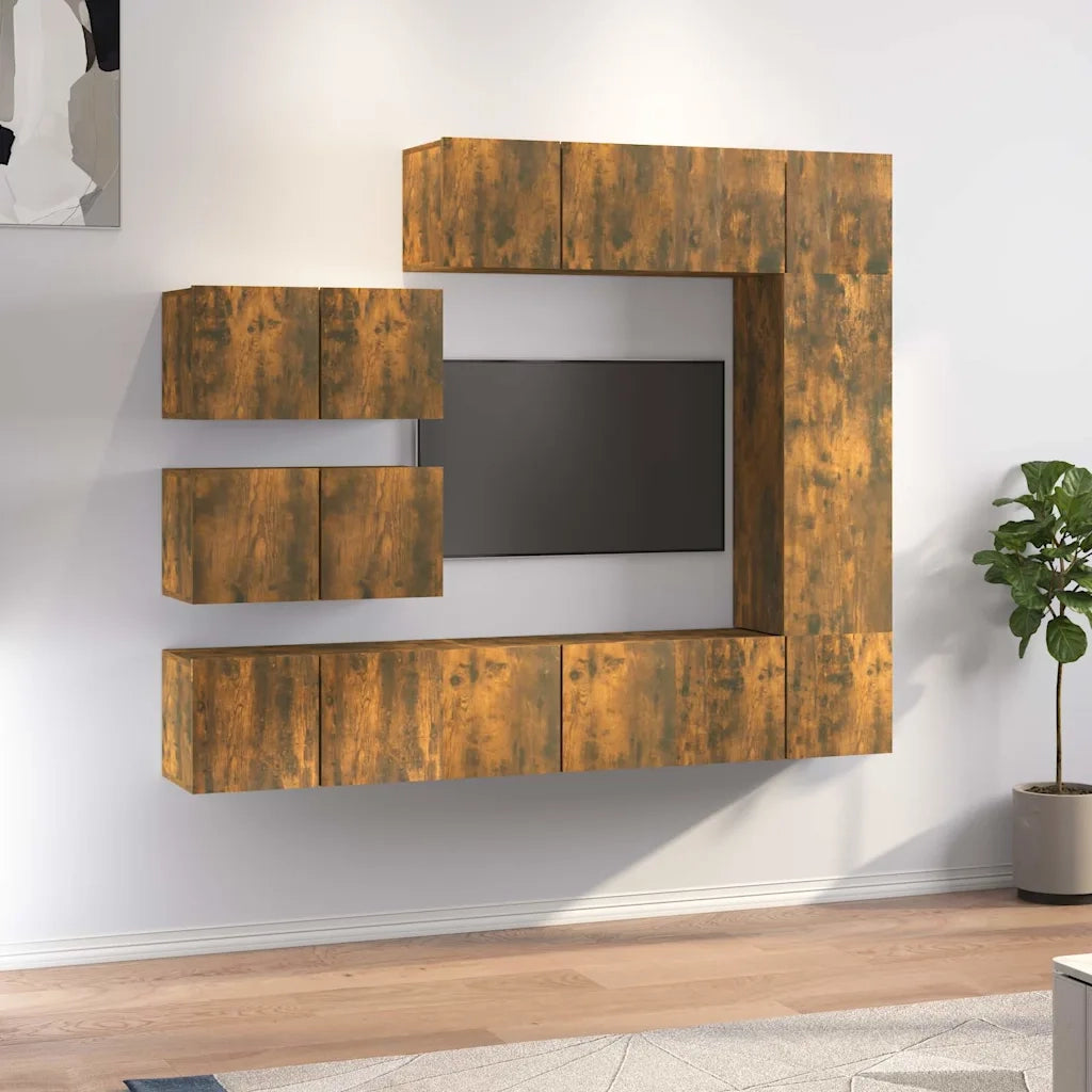 Set Mobili Porta TV 8 pz Rovere Fumo in Legno Multistrato
