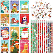 Regali di Natale Mini Scatola - Notizie di Natale - Blocchi di Note di Natale - Pennarelli di Natale - Tatuaggi Temporanei - 12 Pezzi per Set - Regali di Natale