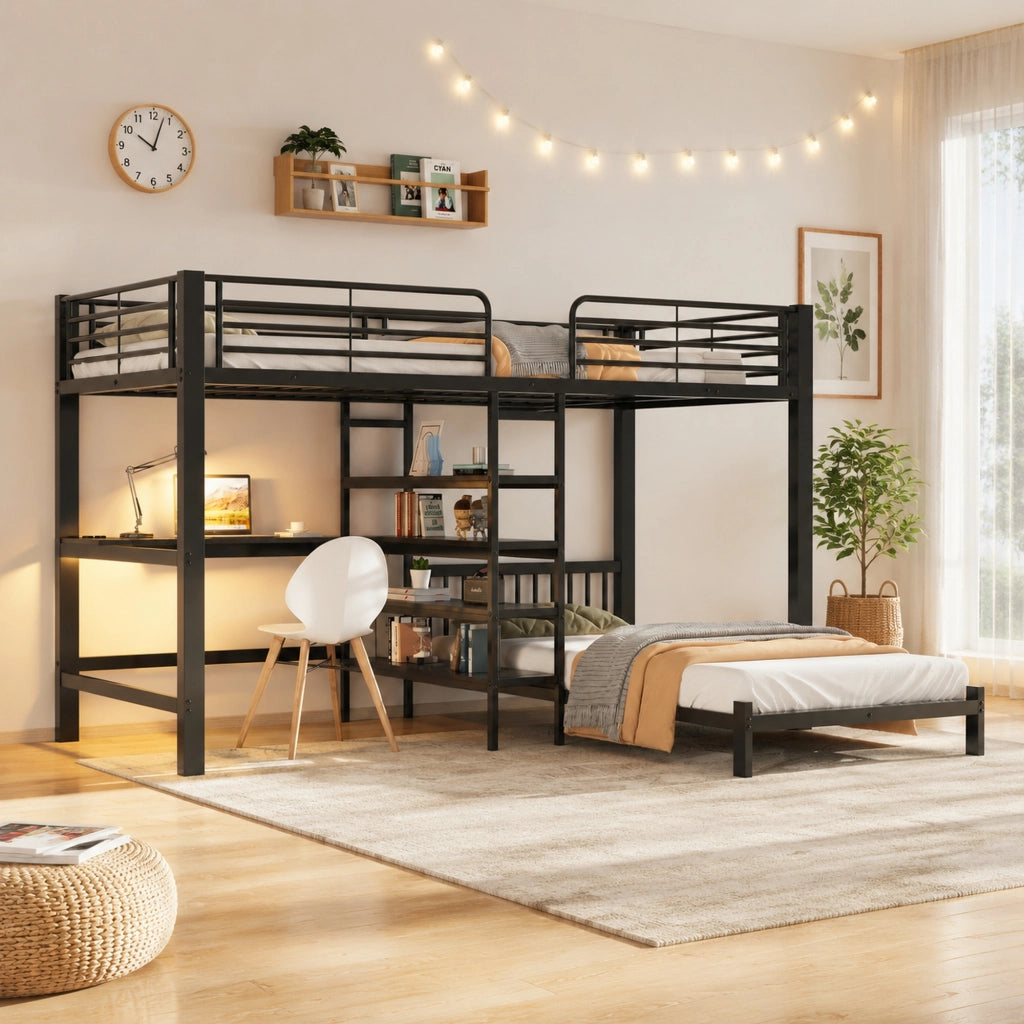 letto a castello mdf metallo nero 90 x 200 cm