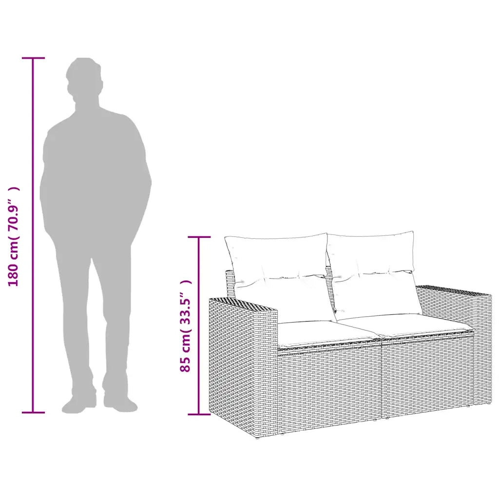 Divano da giardino con cuscini a 2 posti marrone in polyrattan 366234