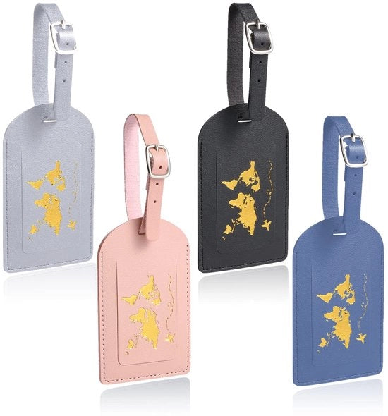 Etichette per bagagli 4 pezzi - PU - identificazione - etichette per bagagli - accessori di viaggio - design a rilievo bronzo - etichette per bagagli