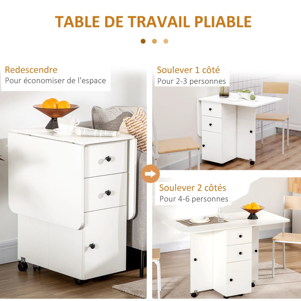 Tavolo da pranzo pieghevole allungabile con cassetti ¨C zephmum ¨C bianco 120x60x75 cm