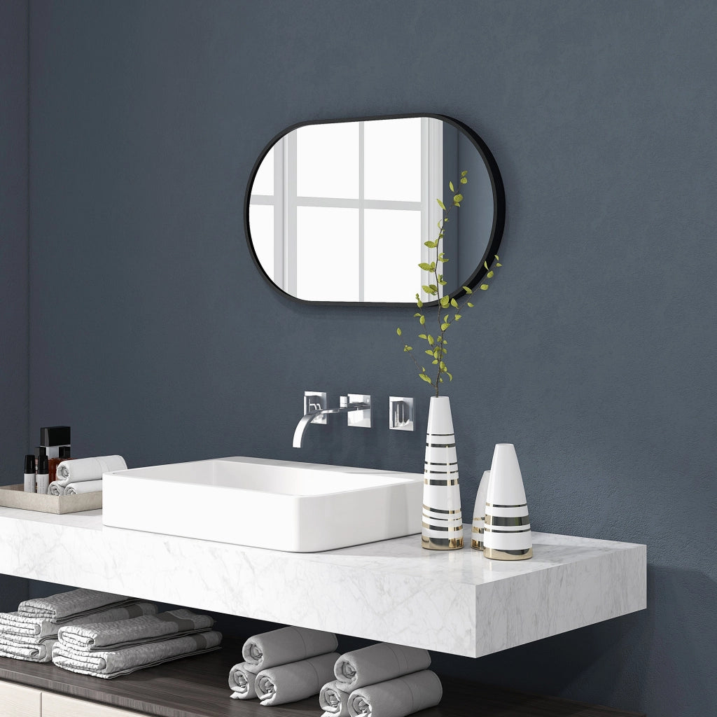Specchio ovale da parete ¨C Xylo ¨C cornice in alluminio nero 40x70 cm