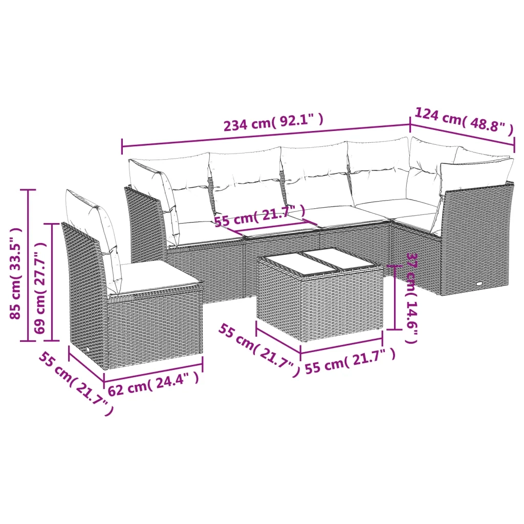 Set Divani da Giardino 6 pz con Cuscini Marrone in Polyrattan