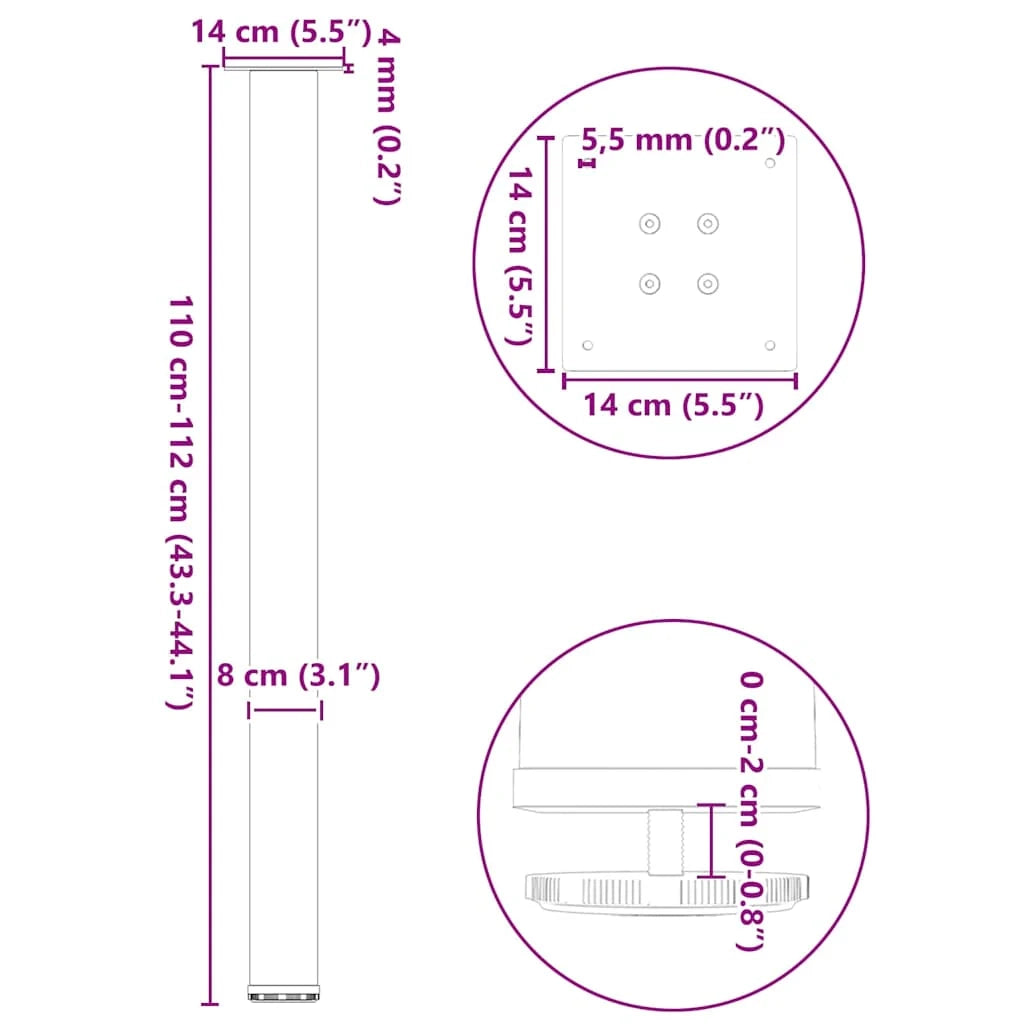 Set di 4 gambe moderne regolabili per tavolo da bar 110-112 cm in acciaio verniciato a polvere nero 02_0056777