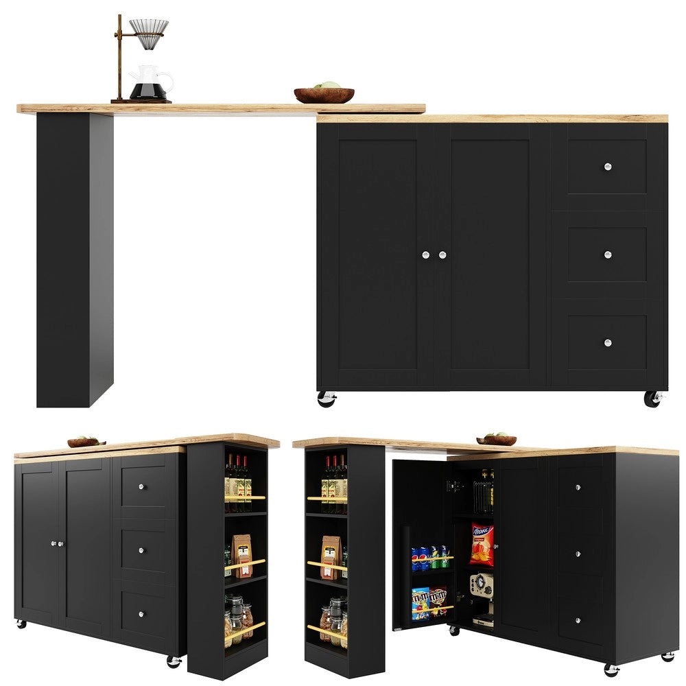 Tavolino Multifunzione Girevole con Cassetti e Ruote ¨C Xylo ¨C Nero, 39x106 cm