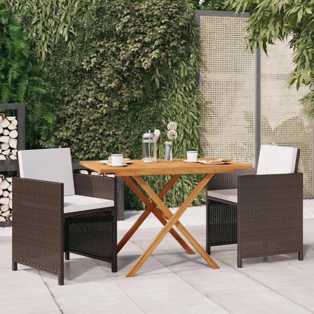 Set da Pranzo per Giardino 3 pz con Cuscini Marrone 3094299