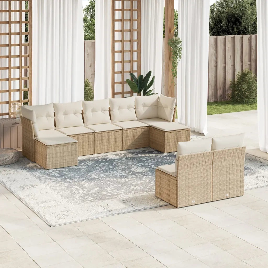 Set Divano da Giardino 9 pz con Cuscini Beige in Polyrattan 3250107