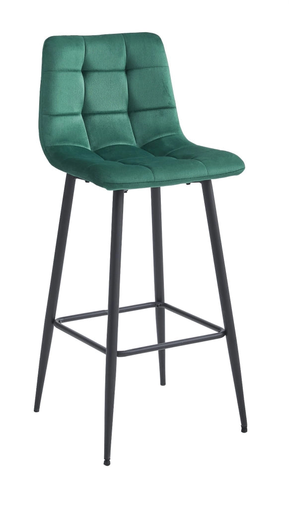 Sgabelli da bar Valora TEOTO in velluto verde scuro con gambe in acciaio nero x2