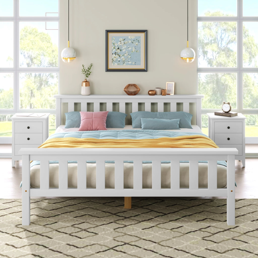 Letto matrimoniale, letto in legno 140 x 200 cm, letto in legno massello con rete a doghe, letto in pino per adulti, bambini, ragazzi, bianco