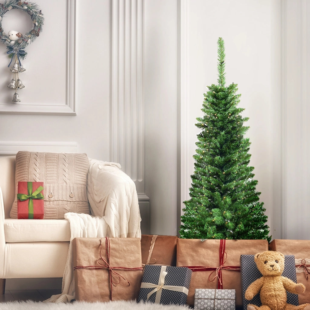 Albero di Natale 135cm 226 rami, Abete artificiale innevato con base solida di metallo e luci LED-Alberi di Natale