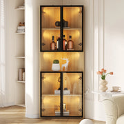 Vetrina, mobile angolare, ante in vetro, illuminazione a LED, 62x32x160 cm, colore legno naturale