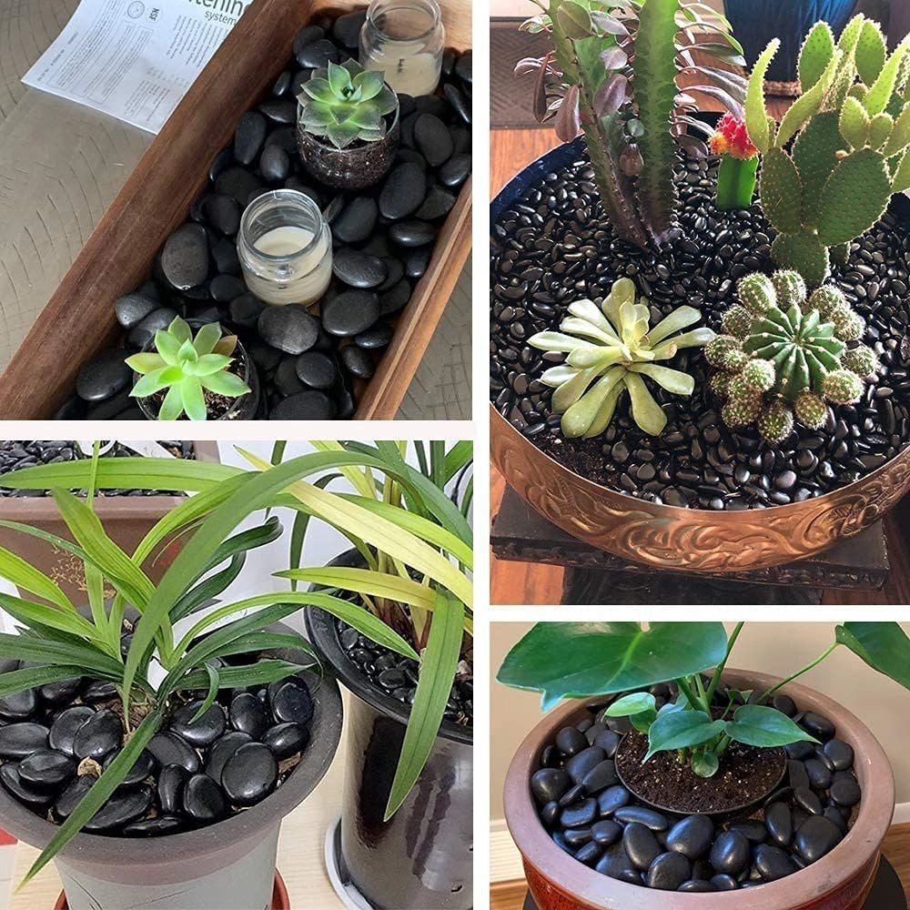 Ciottoli nero ebano pietre naturali decorativi giardini aiuole vasi *** misura 40/60, formato 5 kg, confezione 1