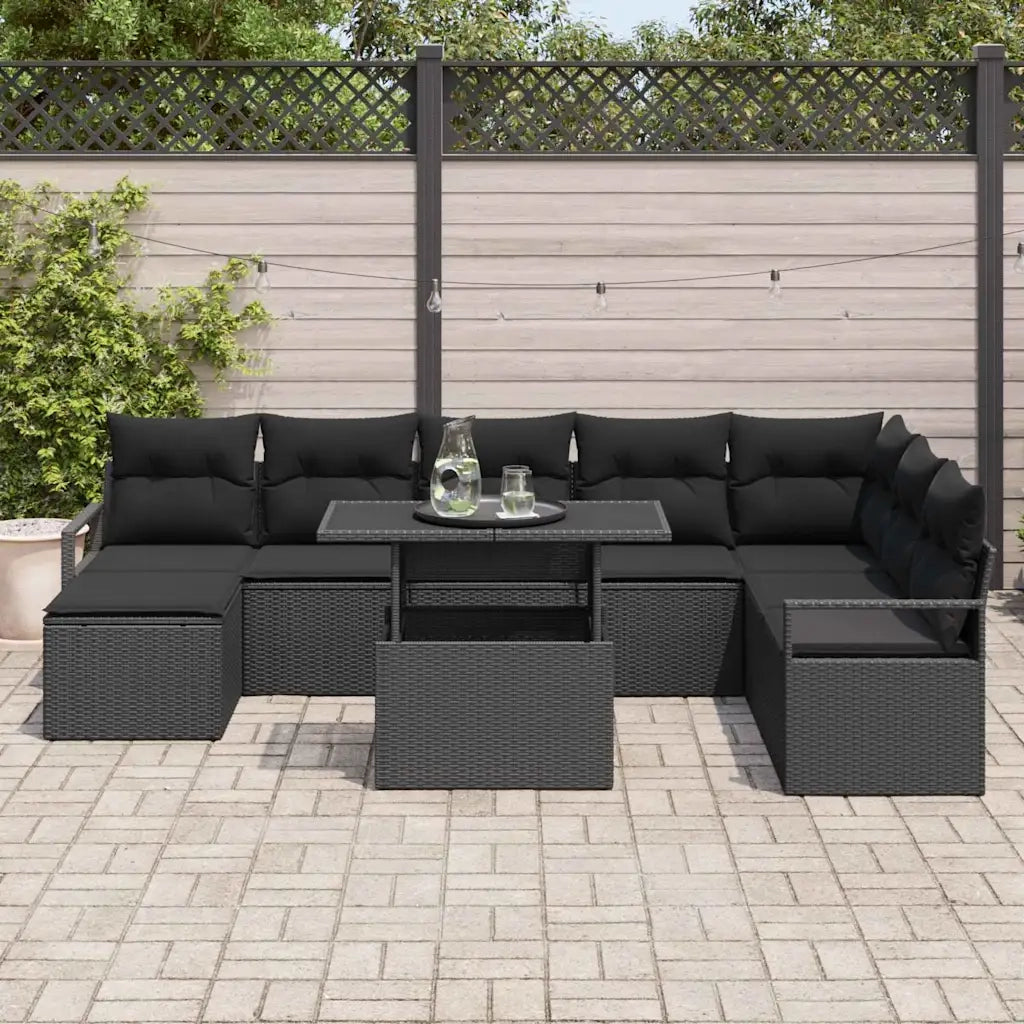 Set Divano da Giardino con cuscino 9 pcs Nero