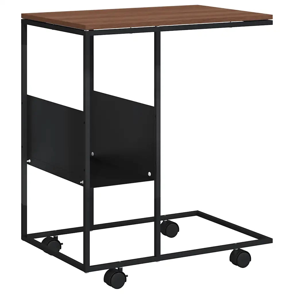 Tavolino con Ruote-Tavolino da soggiorno-Tavolo Nero 55x36x63,5 cm in Legno Multistrato 577989
