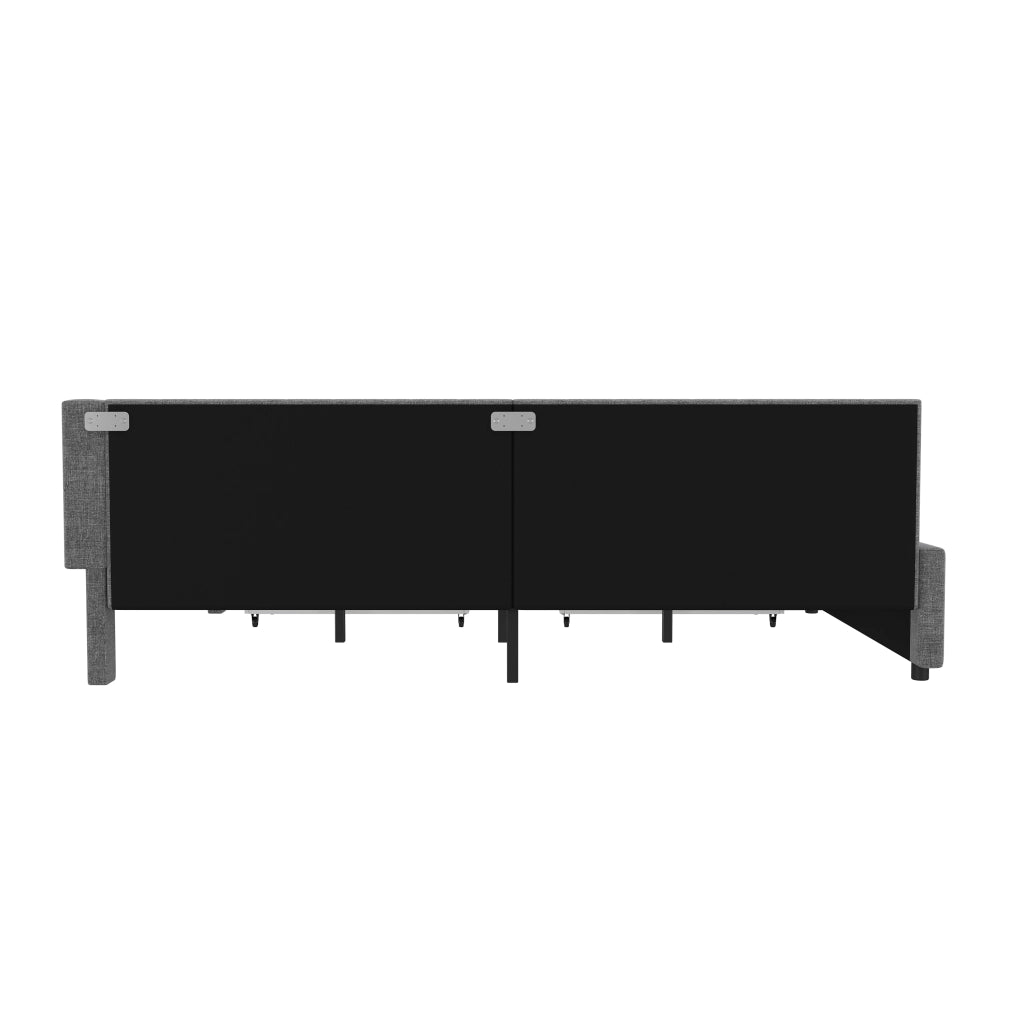 Letto a Divanetto 140x200 cm; con LED; USB e Type-C; 2 Cassetti e Ripiani; Grigio