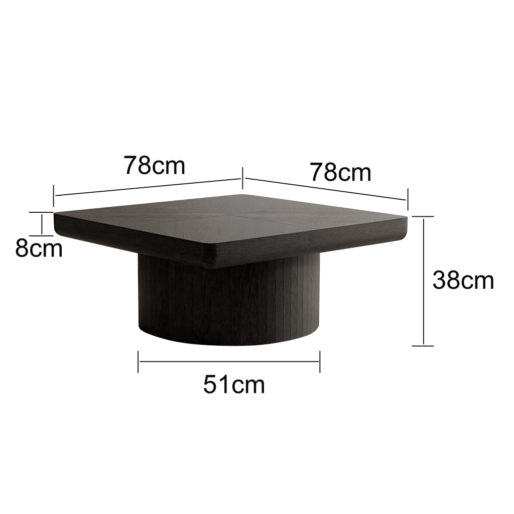 Tavolino da caffè quadrato con piano spesso - per soggiorno - in legno massiccio e MDF - 86.12×85.54×18.04 cm - nero