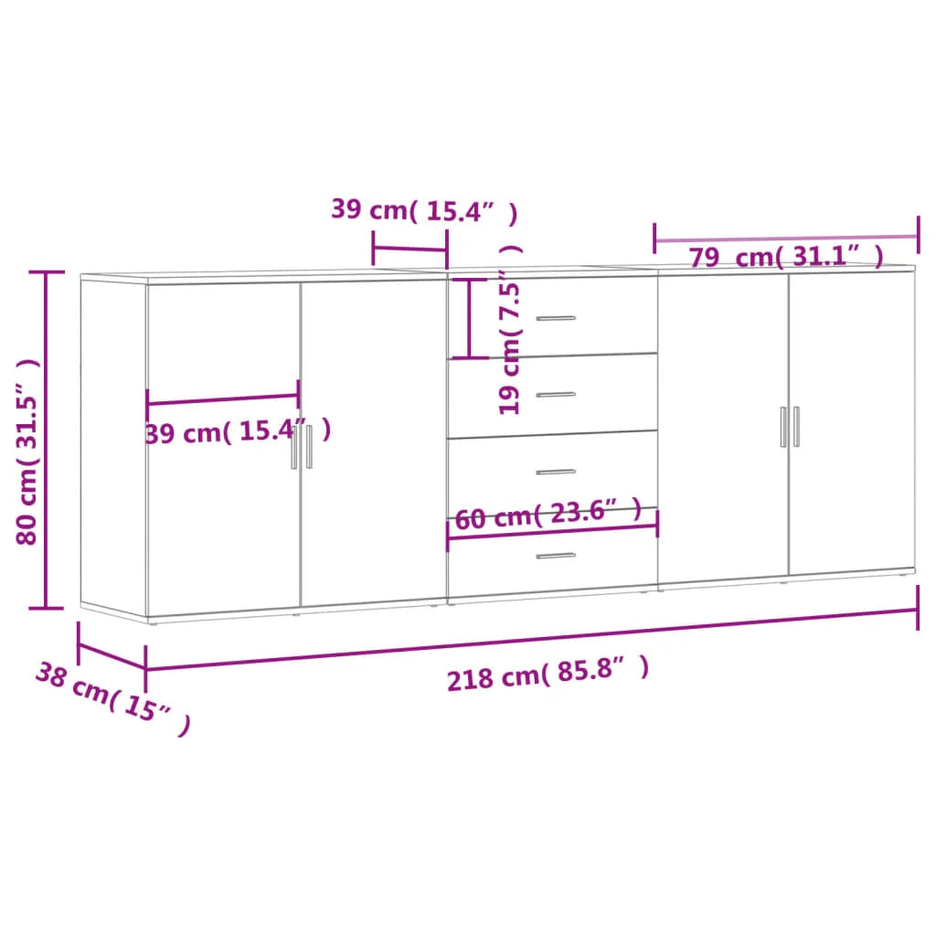 Buffet credenza cassettiera armadio mobile contenitore organizer per cucina soggiorno salotti 3 pezzi legno ingegnerizzato Sonoma grigio 02_0037179