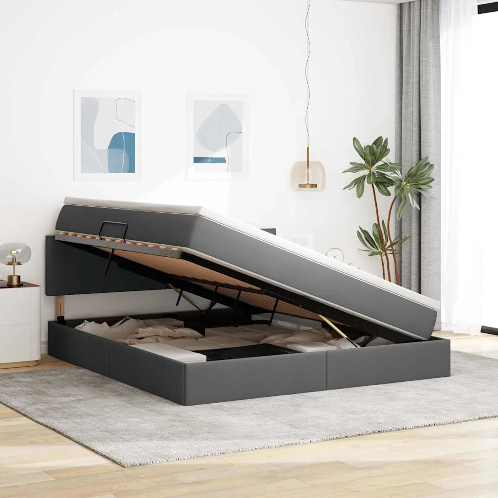 Letto con contenitore e materasso Grigio scuro 160 x 200 cm