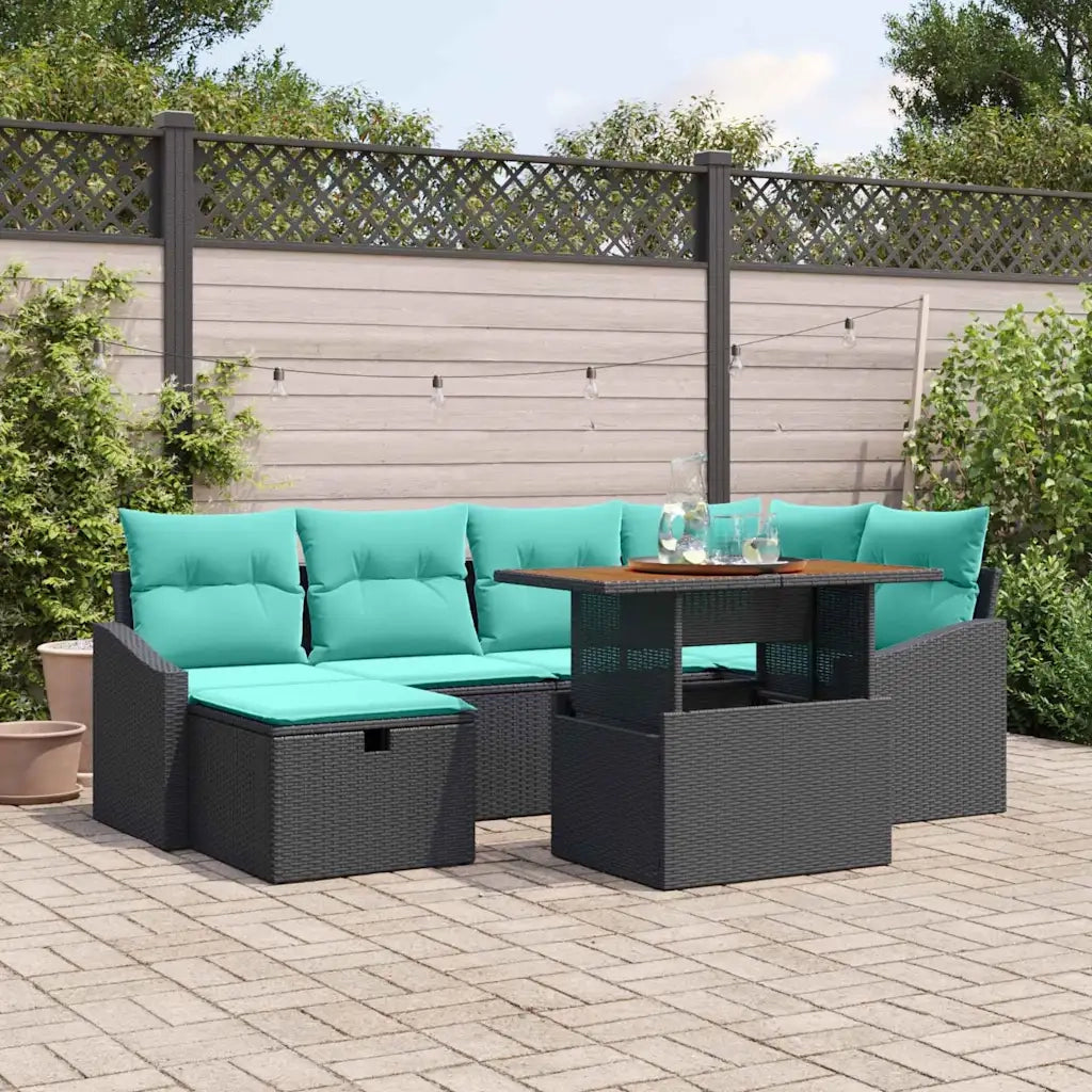 Set Divano da Giardino con cuscino 7 pcs Nero polyrattan 3360029