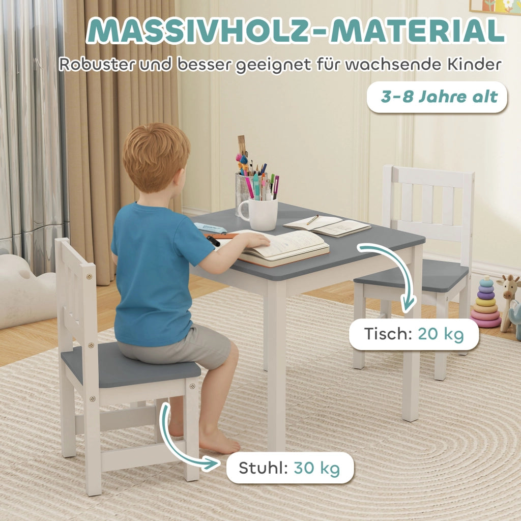 Set Sedie e Tavolo Bambini 3 Pezzi ¨C Minimal ¨C Legno Grigio e Bianco