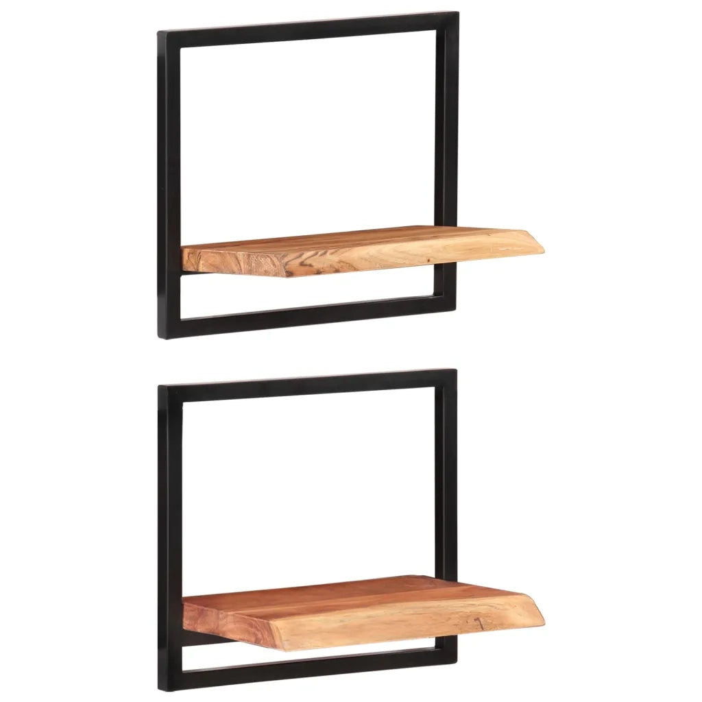 2 pz Mensole Parete | Mensola sospesa 40x24x35 cm Legno Massello Acacia e Acciaio
