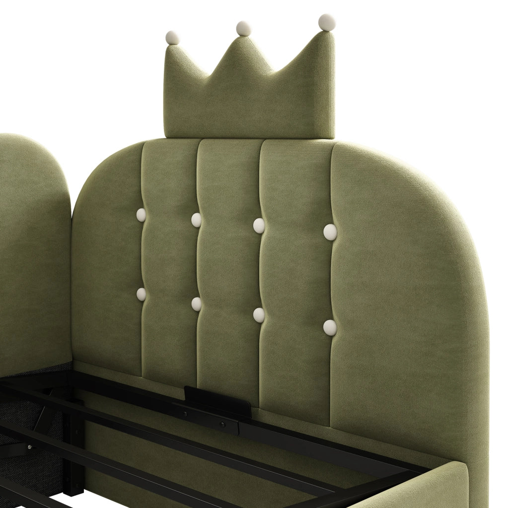 Letto daybed 90x190 cm in velluto verde con contenitore idraulico