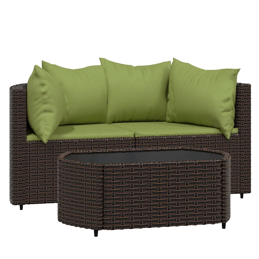 Set Mobili da Giardino 3 pz con Cuscini in Polyrattan Marrone 319839