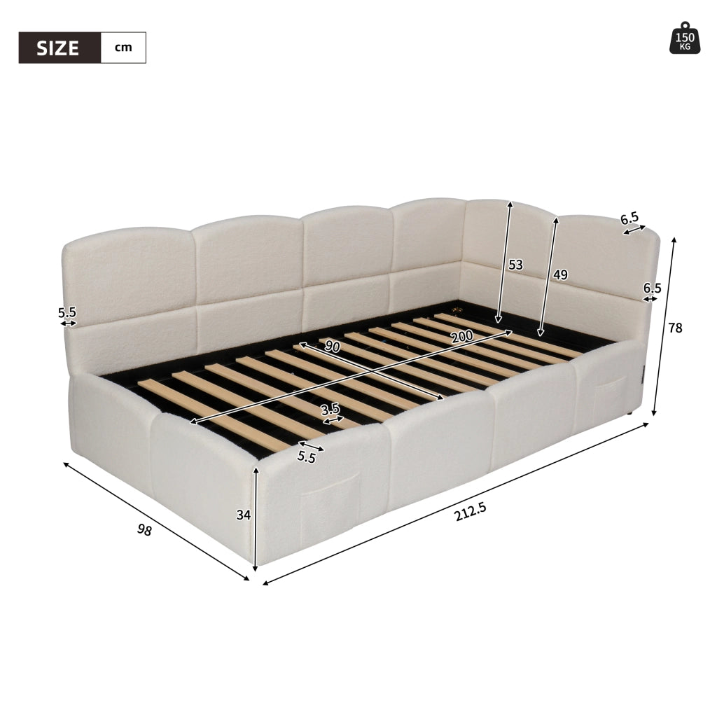 LETTO Contenitore 90x200 cm Bouclé Beige