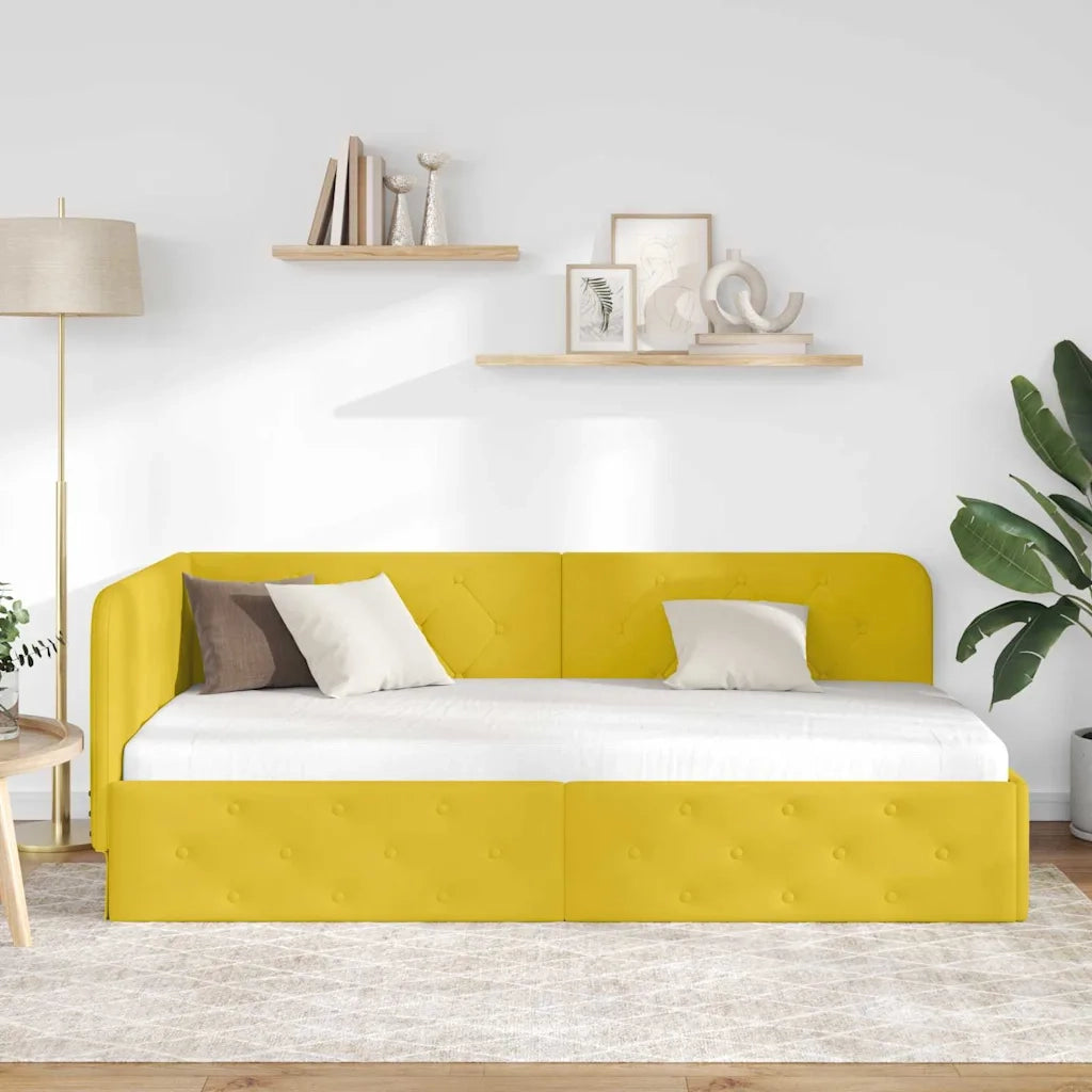Letto singolo | Letto per adulti | Cornice del letto ad angolo Giallo 90 x 200 cm Velluto
