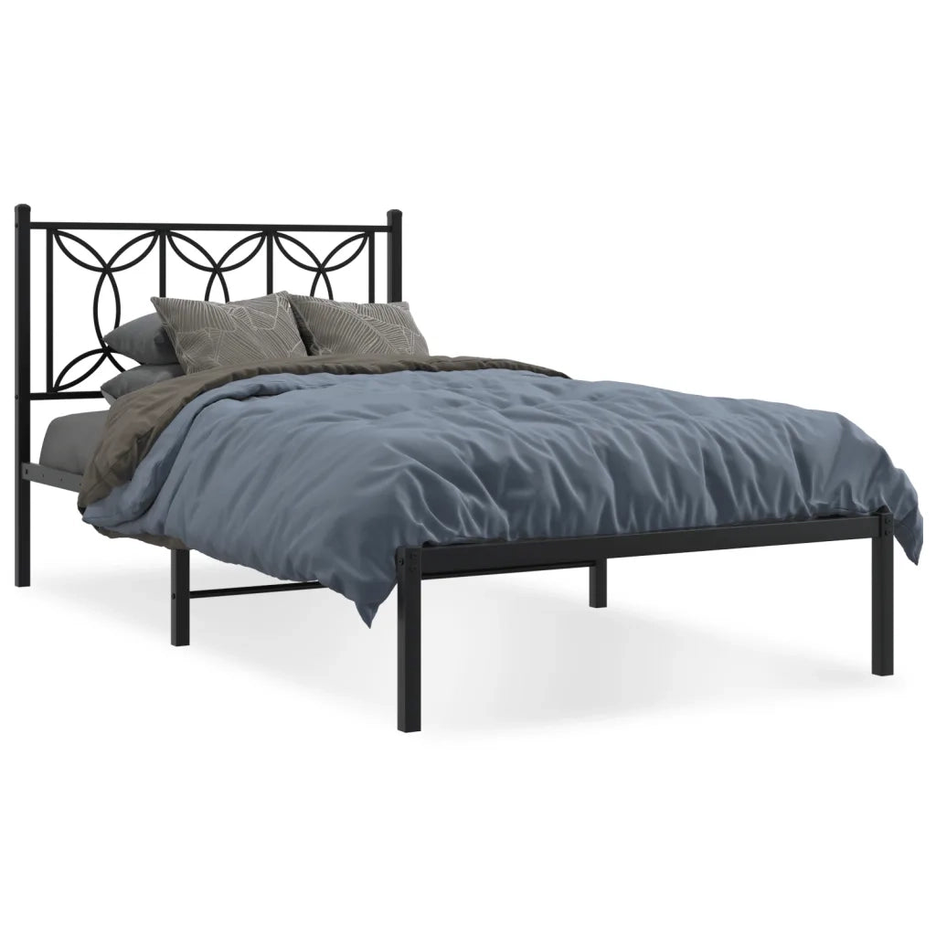 Letto singolo | Letto per adulti | Giroletto con Testiera Metallo Nero 100x200 cm