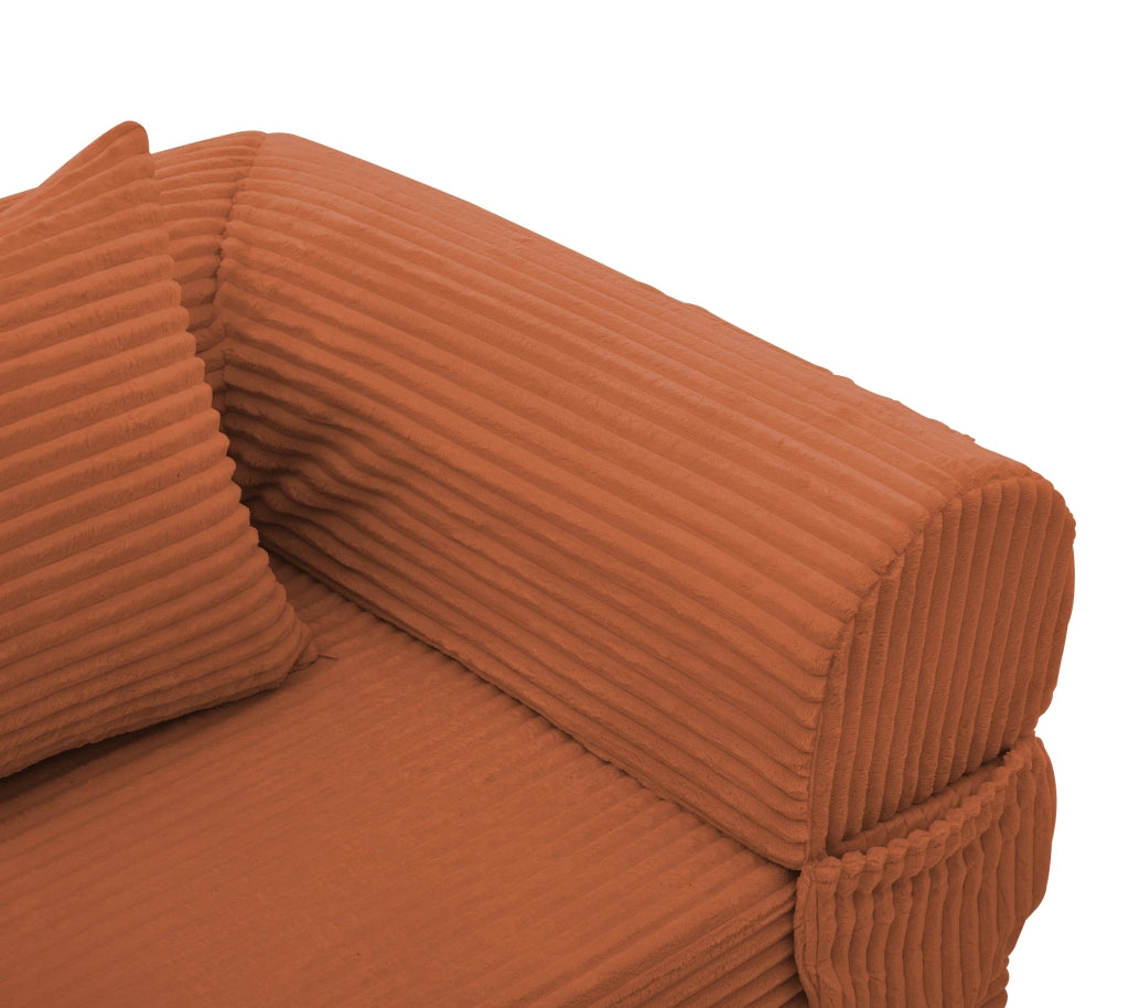 Poltrona letto singola convertibile 2 in 1 con cuscino e design salvaspazio in tessuto a coste arancione