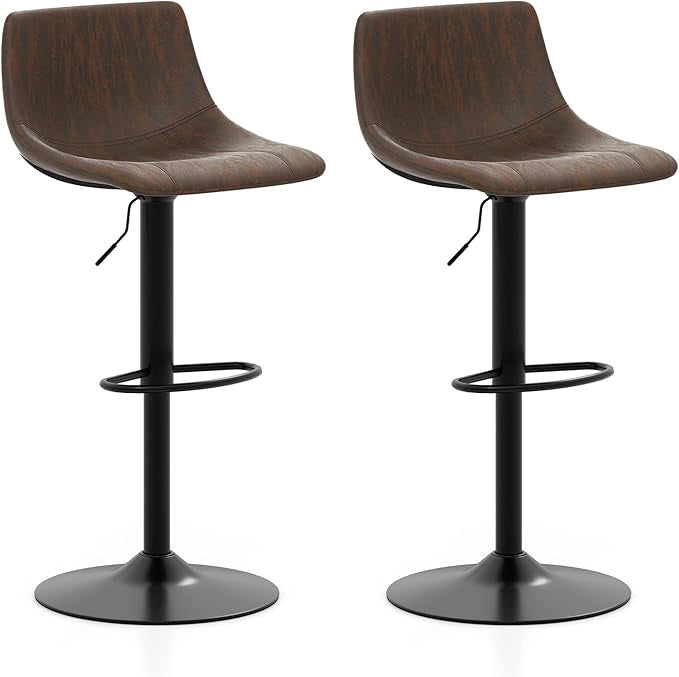 Set di 2 Sgabelli da Bar Moderno, Regolabile e Girevole a 360°, Sgabelli da Cucina con Schienale e Poggiapiedi, Sgabello Struttura in Metallo Stile Vintage da Casa, Marrone Rustico