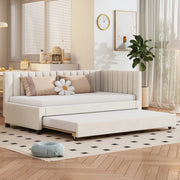 DESMIU Lit gigogne 90 × 200 cm 1 place con letto estraibile, senza materasso, in velluto beige