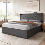 LETTO Contenitore 160x200 cm Grigio Cotone-Lino con USB e Tipo-C