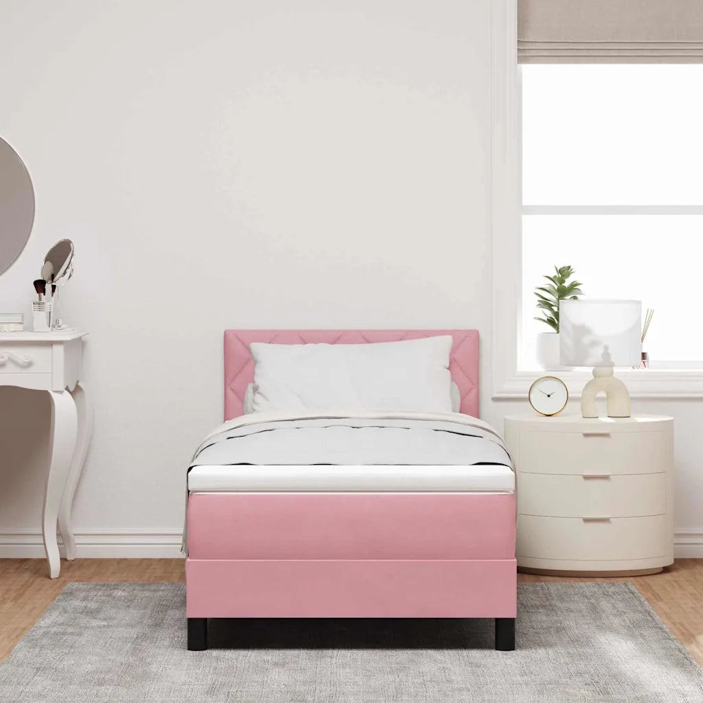 Letto a Sorgente LED con materasso Rosa 100 x 200 cm Velluto
