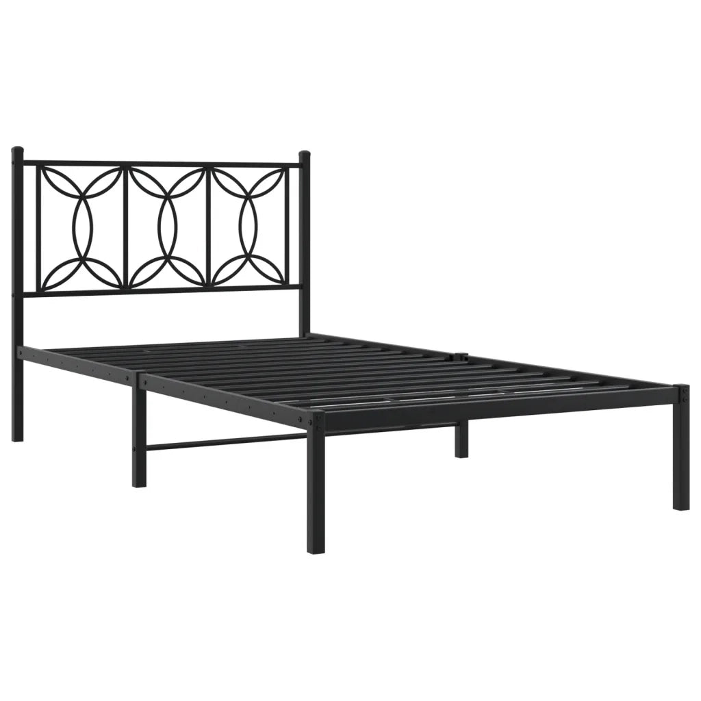 Letto singolo | Letto per adulti | Giroletto con Testiera Metallo Nero 100x200 cm