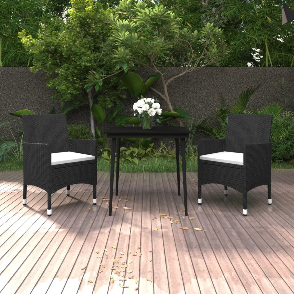 Set da Pranzo da Giardino 3 pz | Set Salotto da Giardino con Cuscini Polyrattan e Vetro