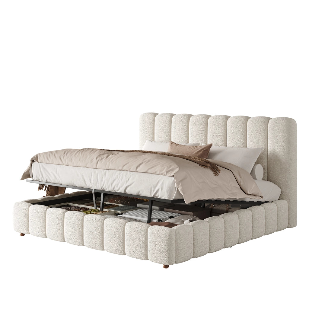letto imbottito bouclé bianco 180 x 200 cm