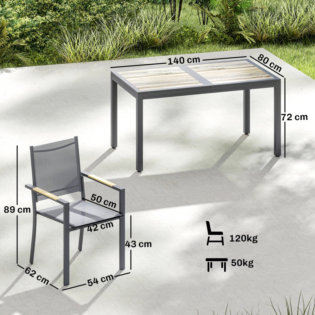 Set Giardino 7 Pezzi Tavolo Legno Effetto 6 Sedie Pieghevoli ¨C zephmum ¨C 140x80x72 Grigio