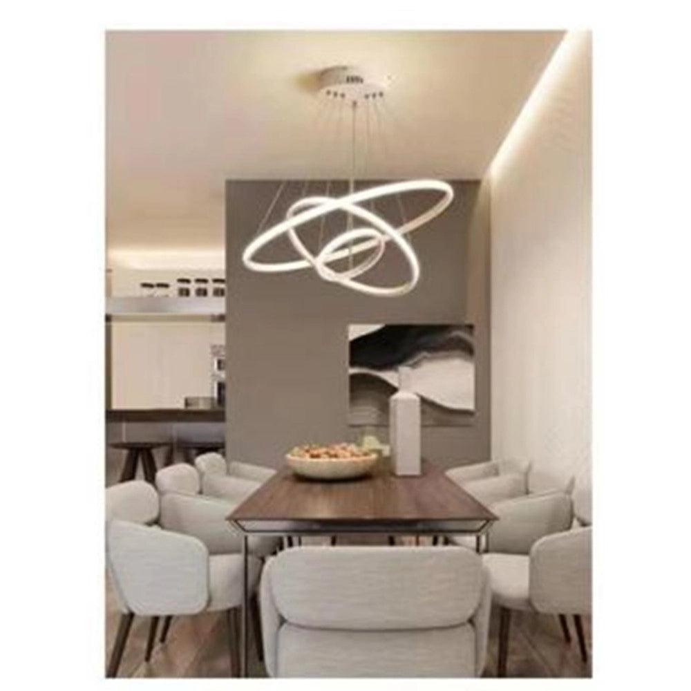 Trade Shop - Lampadario Sospeso Led 100w 3 Cerchi Pendente Anelli Bianco Luce 6500k Moderno 50309 -